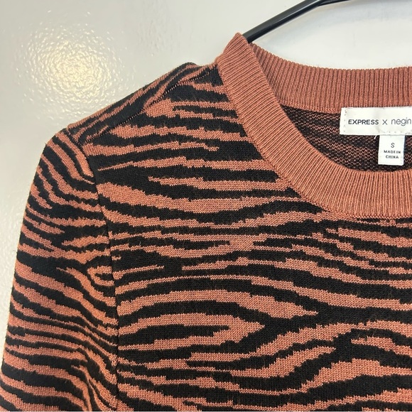 Express Negin Mirsalehi Anima Brown/Black Long Sleeve Sweater Midi Dress Small - Picture 5 of 12